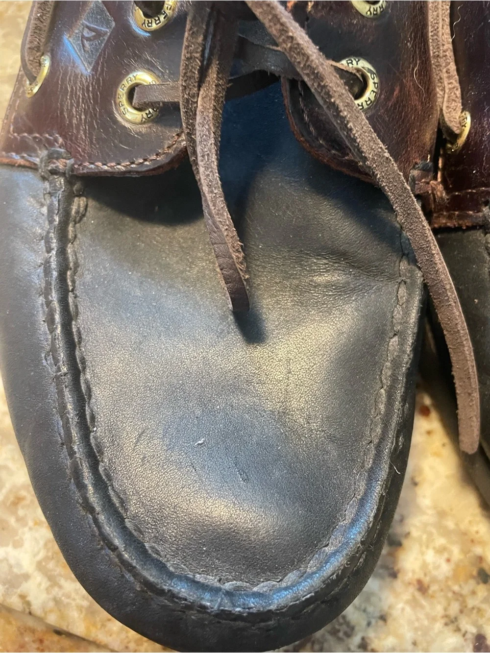 Sperry Men's Two-Tone Leather Boat Shoes in Dark Brown and Black